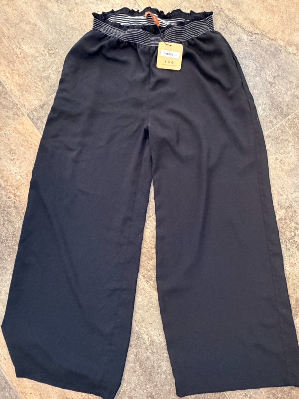 Wide Leg Black Women's Pants with Smocked Waist